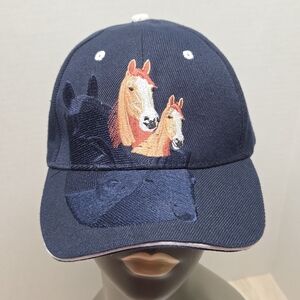 Navy Blue Embroidered Horse Heads Cap